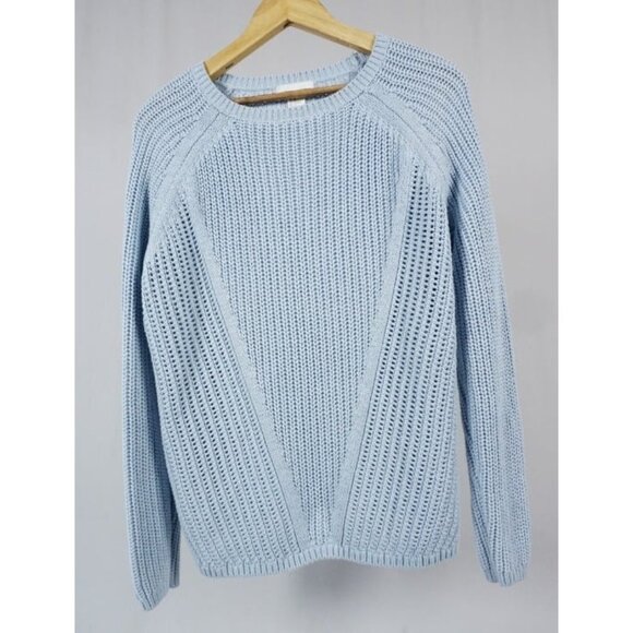 H&M Women's Sweater Light Blue Pullover Long Sleeve Chunky/Open Knit Size Medium - Picture 1 of 4